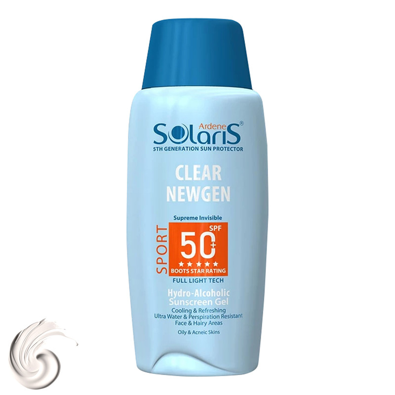 ژل ضدآفتاب بیرنگ آردن سولاریس SPF50 مدل Clear Newgen، مناسب پوستهای چرب، حجم 100 میلیلیتر