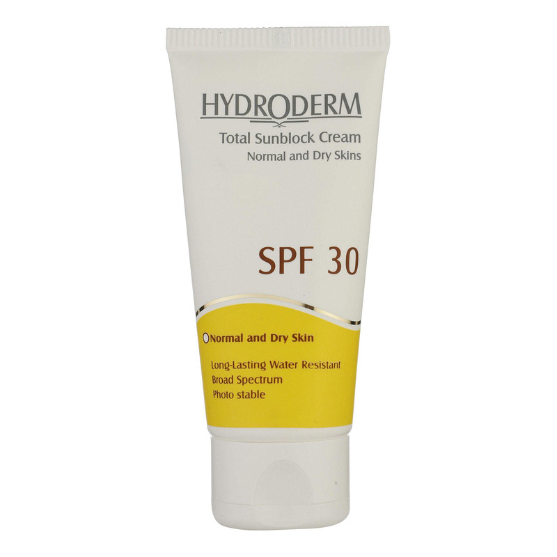 کرم ضدآفتاب بیرنگ هیدرودرم SPF30، مناسب پوستهای نرمال و خشک، حجم 50 میلیلیتر