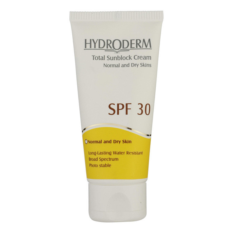 کرم ضدآفتاب بیرنگ هیدرودرم SPF30، مناسب پوستهای نرمال و خشک، حجم 50 میلیلیتر