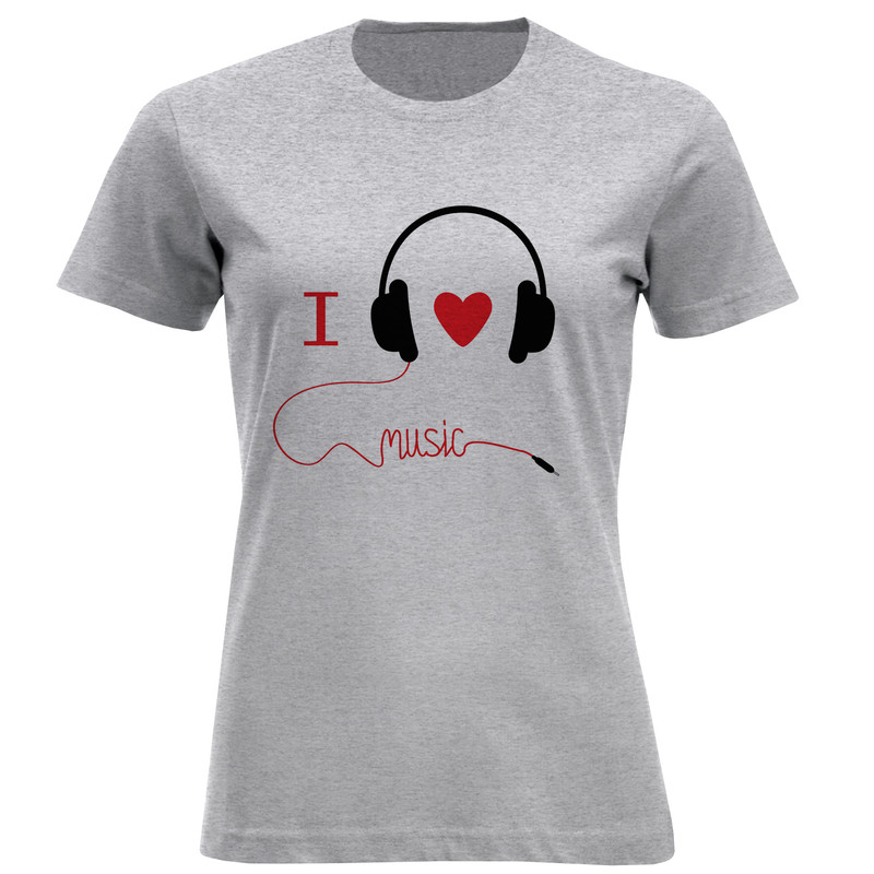 تیشرت آستین کوتاه زنانه طرح I LOVE MUSIC کد F264