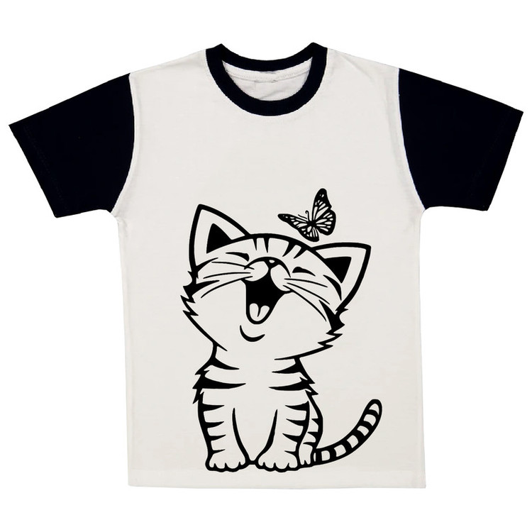 تیشرت آستین کوتاه دخترانه مدل گربه A130