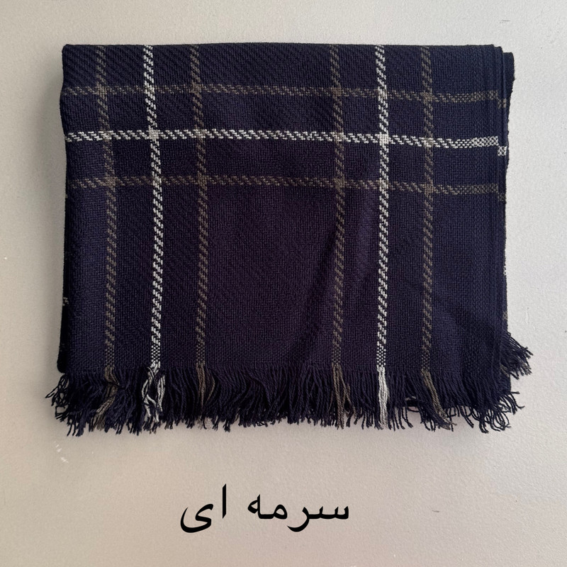 شال زنانه مدل کاموایی بافتنی چهارخانه پاییزی ریش ریشی کد 1