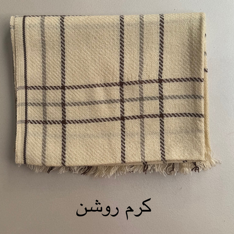 شال زنانه مدل کاموایی بافتنی چهارخانه پاییزی ریش ریشی کد 1