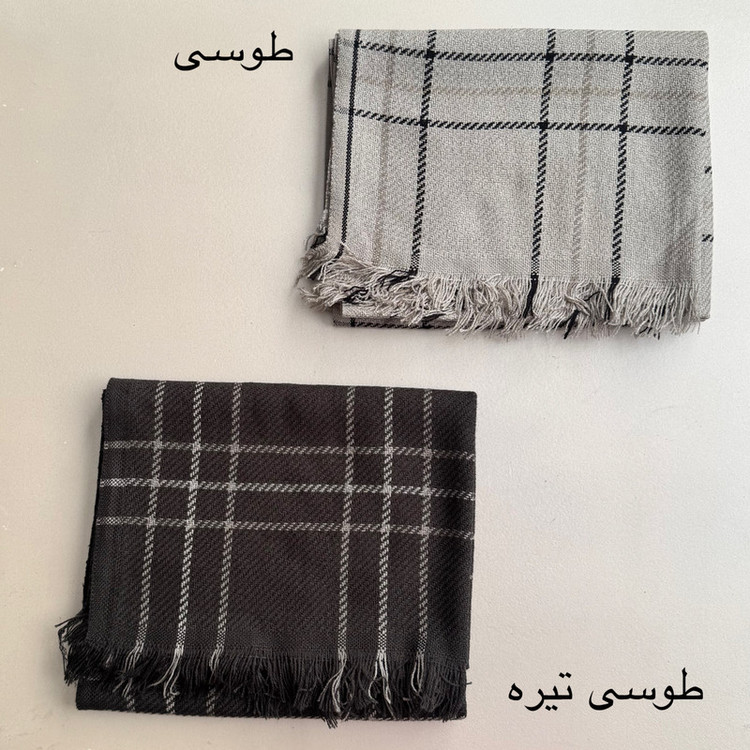 شال زنانه مدل کاموایی بافتنی چهارخانه ریش ریشی کد 3