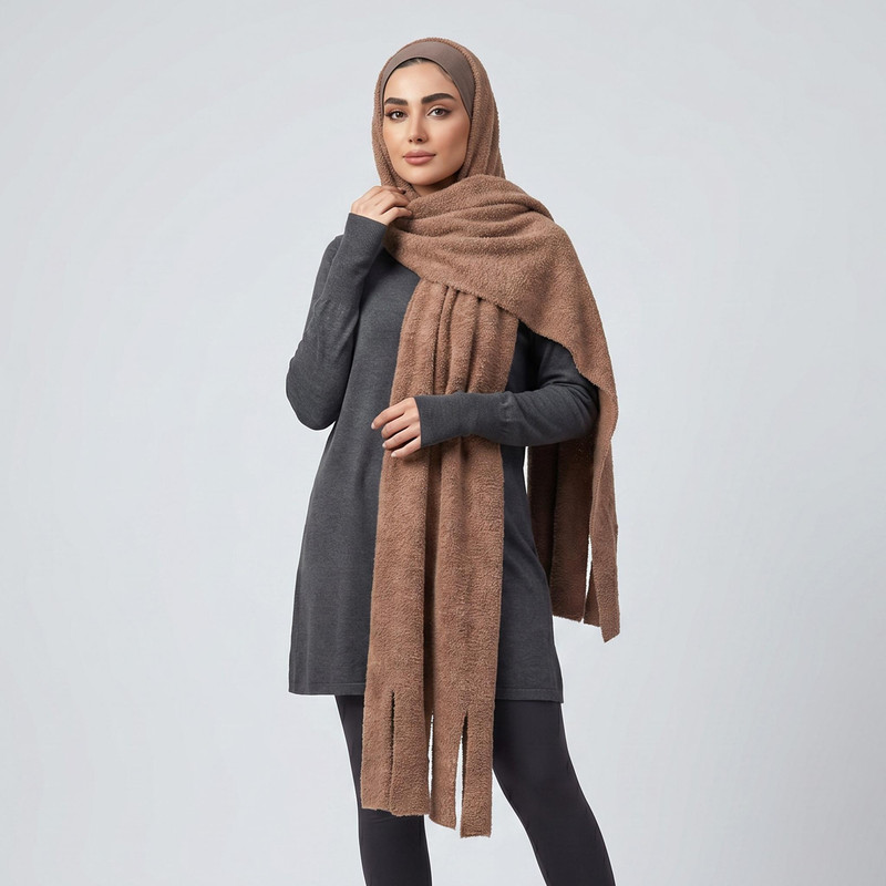 شال زنانه مدل ساده تدی ریش ریشی زمستانی کد 08