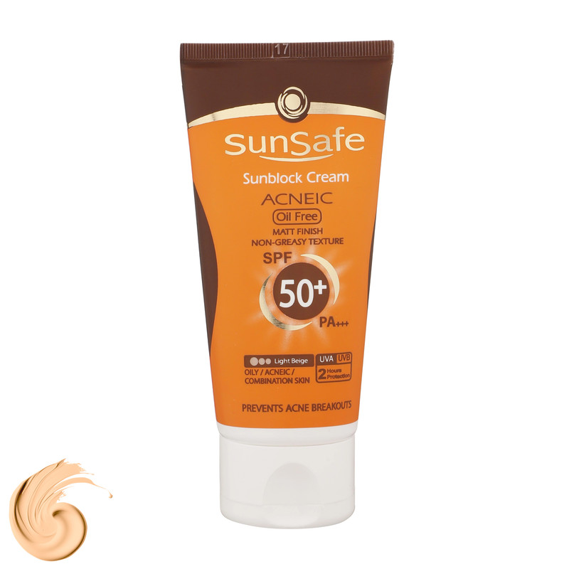 کرم ضدآفتاب و آنتیآکنه رنگی سانسیف مدل SPF50، مناسب پوستهای چرب، حجم 50 میلیلیتر