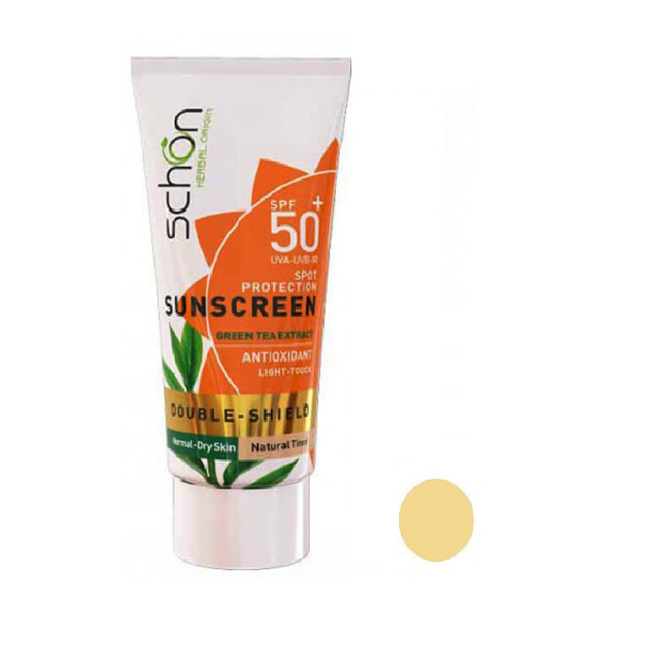 کرم ضد آفتاب رنگی شون SPF 50 مدل دابل شیلد مناسب پوست های نرمال و خشک حجم 50 میلی لیتر