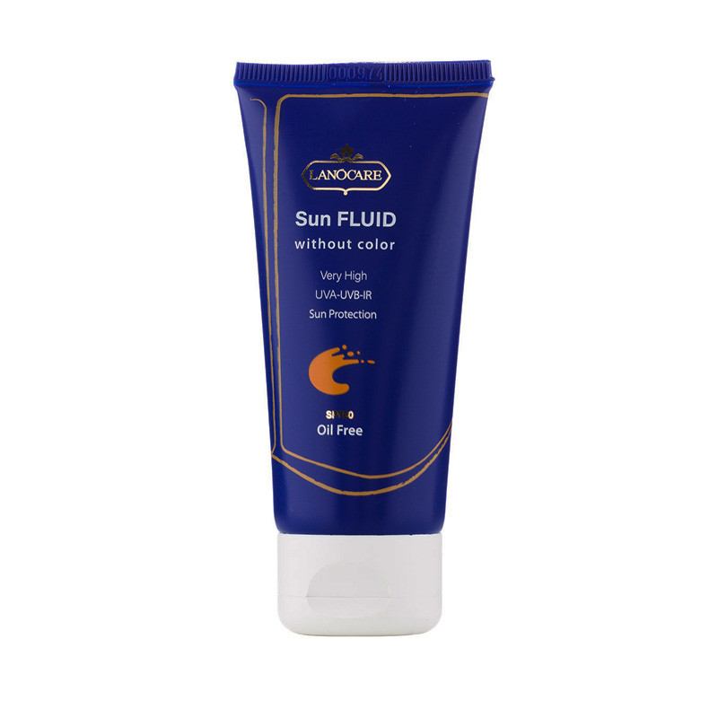 فلوئید ضد آفتاب بدون رنگ لانوکر SPF 50 مدل 01 مناسب انواع پوست حجم 50 میلیلیتر