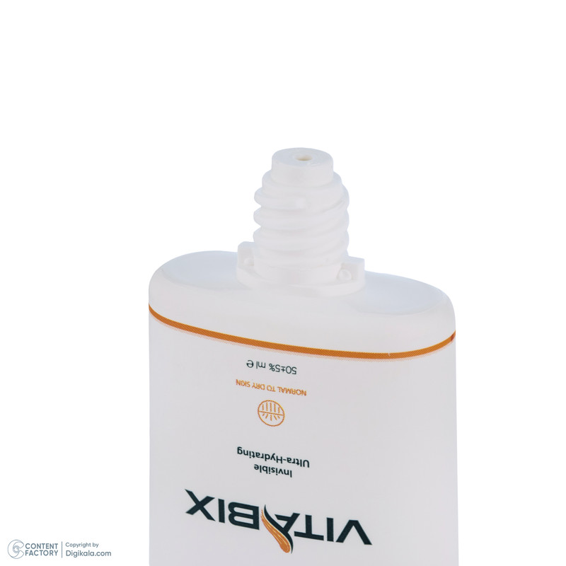 کرم ضد آفتاب بدون رنگ ویتابیکس SPF 50 مدل +Vitamin مناسب پوست خشک حجم 50 میلیلیتر محافظتکننده اشعه UVA و UVB، بدون تست حیوانی، با ماندگاری 2 ساعته
