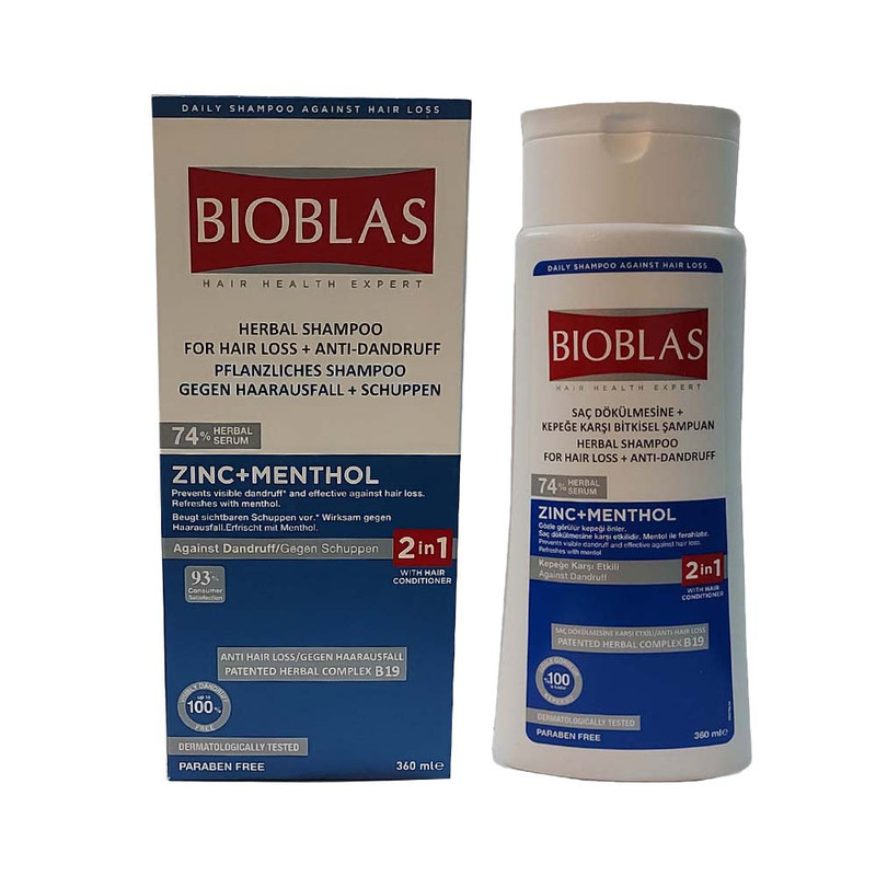 شامپو ضد شوره مو بیوبلاس مدل ZINC+MENTHOL حجم 360 میلی لیتر
