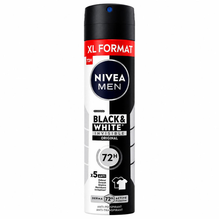 اسپری ضدتعریق مردانه نیوآ مدل 72H Black White Invisible Original XL Format حجم 200 میلیلیتر