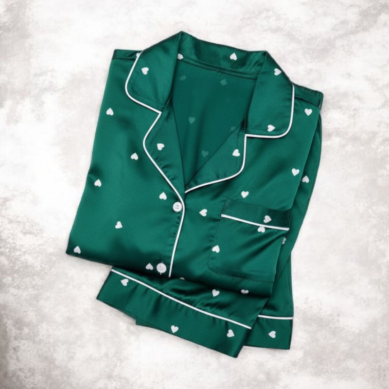 لباس خواب زنانه مدل ساتن ابریشم طرح قلب