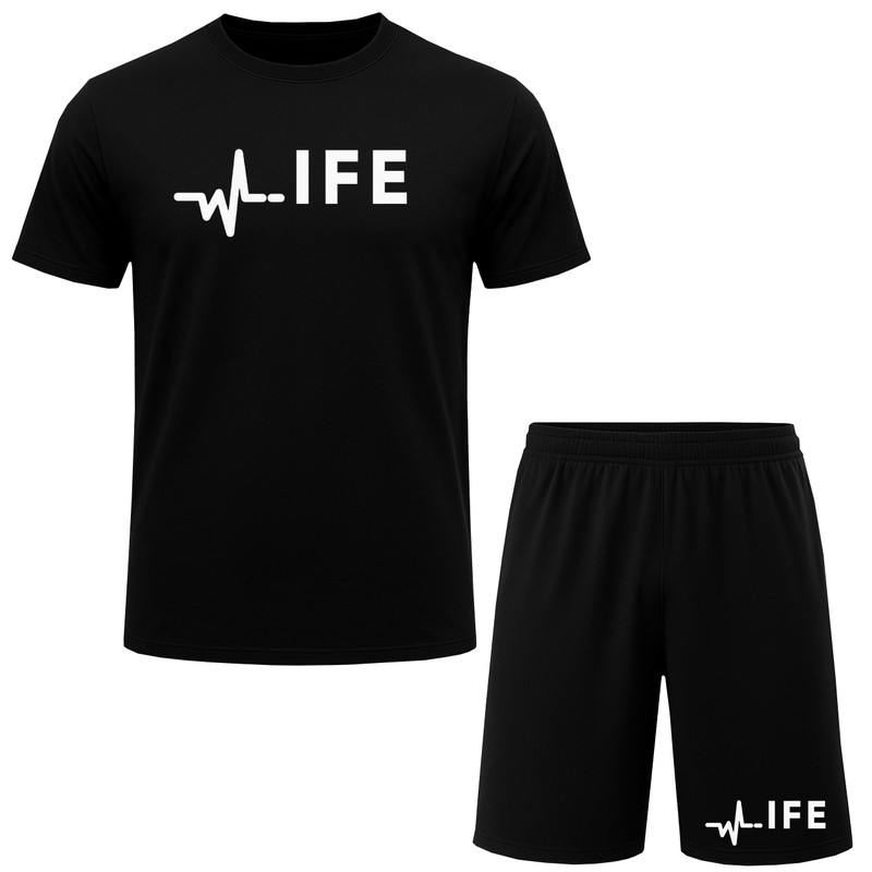 ست تی‌شرت آستین کوتاه و شلوارک راحتی مردانه مدل A168 طرح LIFE