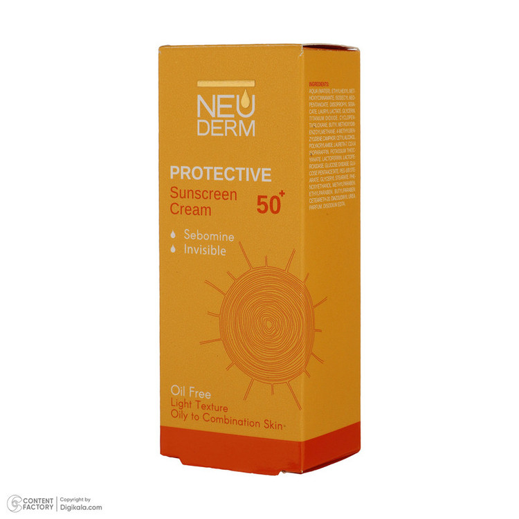 محصول نمونه تستی کرم ضدآفتاب بیرنگ نئودرم مدل Highly Protective SPF50، مناسب پوستهای چرب تا مختلط، حجم 50 میلیلیتر