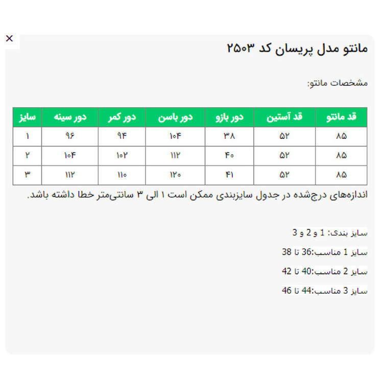 مانتو زیر زانو زنانه مدل پریسان کد 2503