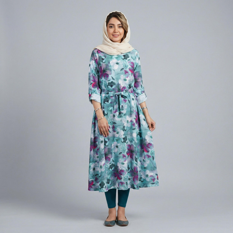 پیراهن ساحلی یقه گرد زنانه کد 220321