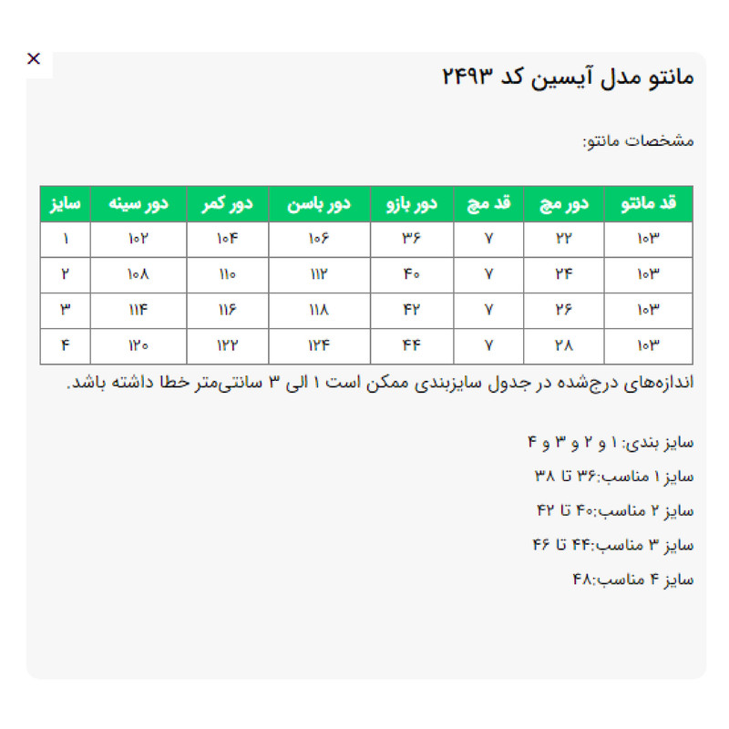 مانتو زیر زانو زنانه مدل آیسین کد 2493