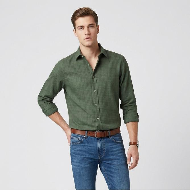 پیراهن آستین بلند یقه برگردان مردانه مدل 1218