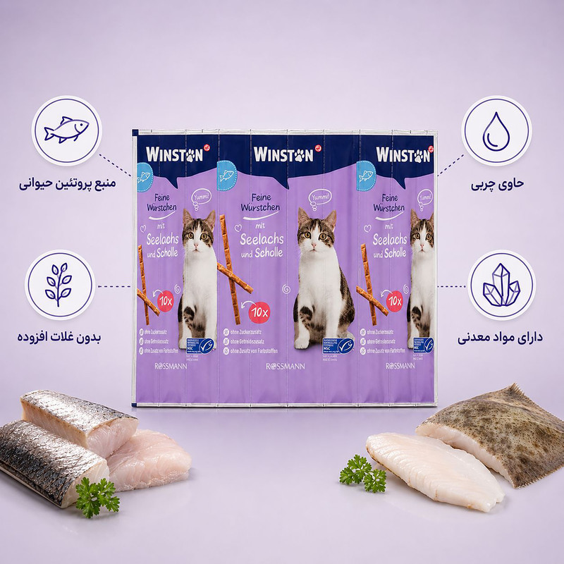 تشویقی گربه وینستون مدل مدادی کد 2025 وزن 100 گرم بسته 10 عددی