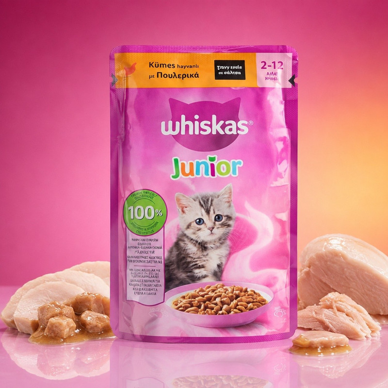پوچ گربه نابالغ ویسکاس مدل Junior با طعم مرغ وزن 85 گرم
