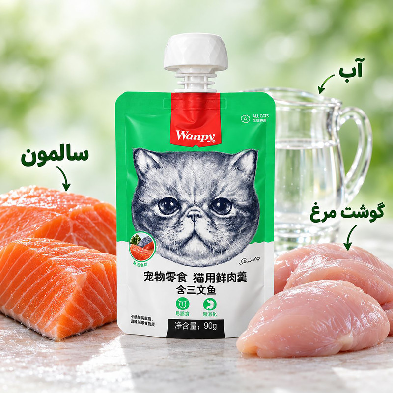 پودینگ گربه ونپی مدل سفارش چین با طعم ماهی قزل آلا وزن 90 گرم