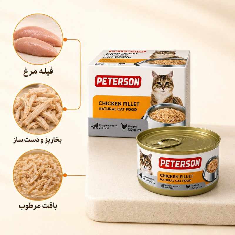 کنسرو گربه پترسون مدل فیله مرغ نرم طعم مرغ وزن 120 گرم