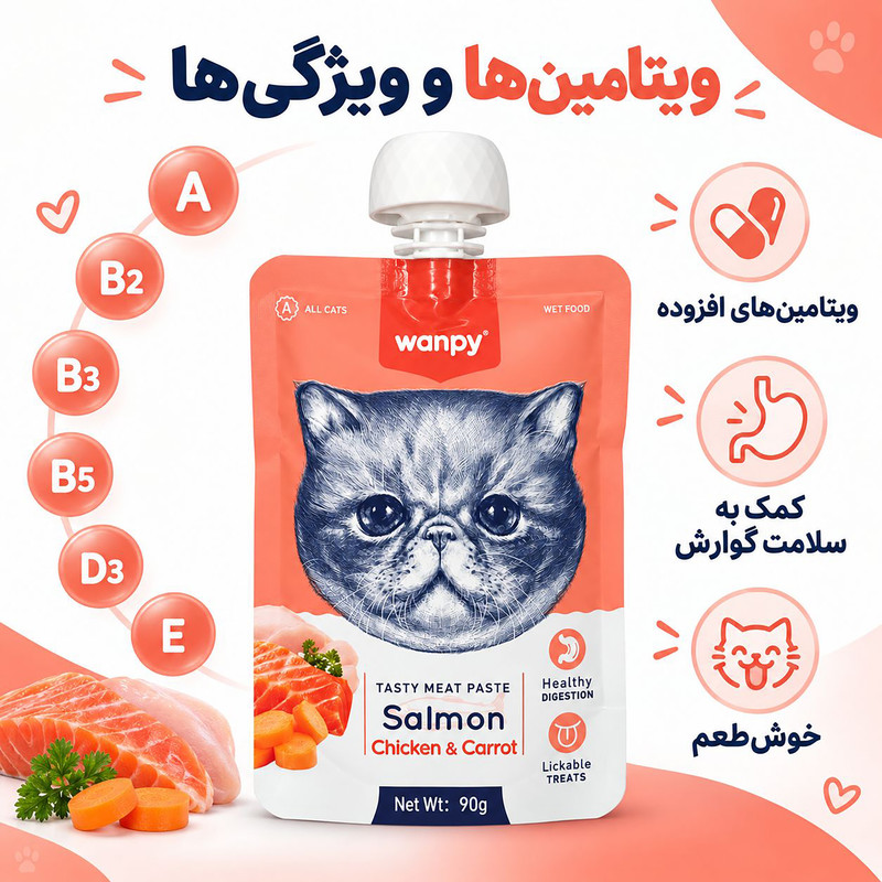 پودینگ گربه ونپی طعم سالمون و مرغ وزن ۹۰ گرم