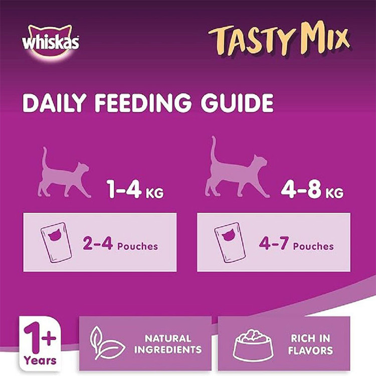 پوچ گربه بالغ ویسکاس مدل Tasty Mix in Gravy با طعم ماهی 280 گرم بسته 4 عددی