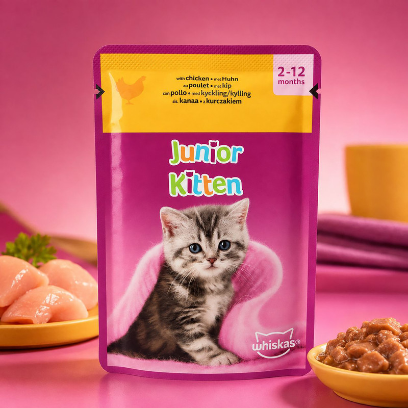 پوچ بچه گربه ویسکاس مدل Kitten in Jelly با طعم مرغ وزن 85 گرم