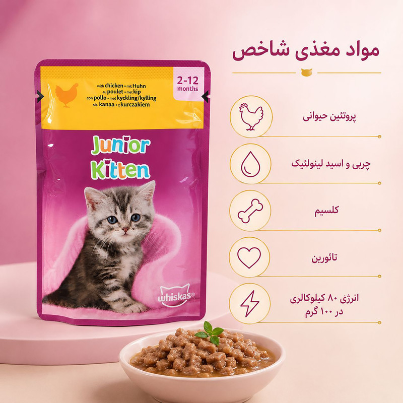 پوچ بچه گربه ویسکاس مدل Kitten in Jelly با طعم مرغ وزن 85 گرم