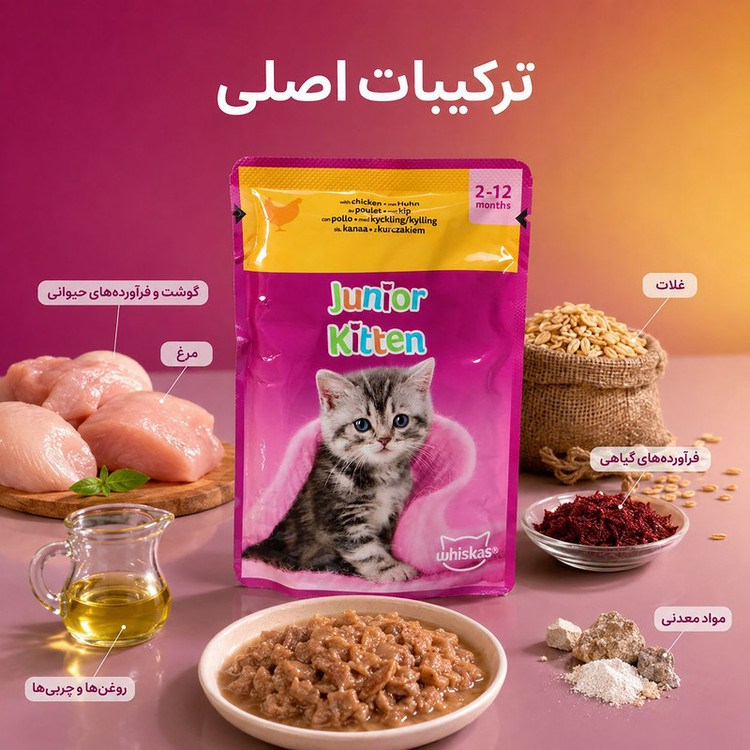 پوچ بچه گربه ویسکاس مدل Kitten in Jelly با طعم مرغ وزن 85 گرم