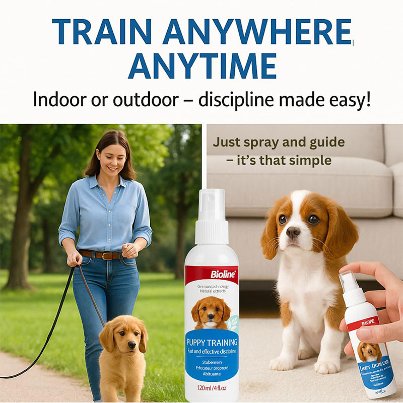 قطره توله سگ بایولاین مدل تعلیم ادرار Puppy Training Spray حجم 120 میلیلیتر