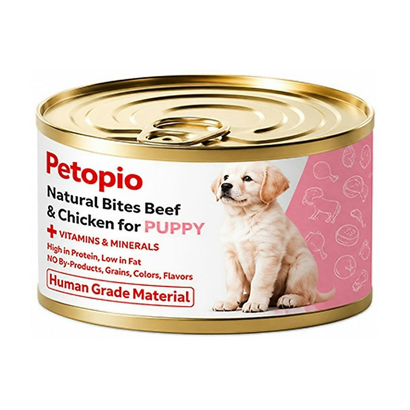 کنسرو غذای توله سگ پتوپیا مدل Natural Bites Puppy طعم گوشت گاو و مرغ در سس وزن ۱۱۰ گرم