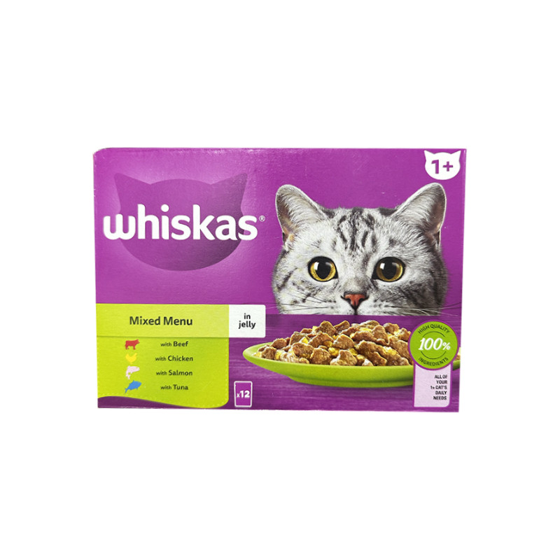 پوچ گربه بالغ ویسکاس مدل Mixed Menu طعم میکس گوشت بسته 12 عددی
