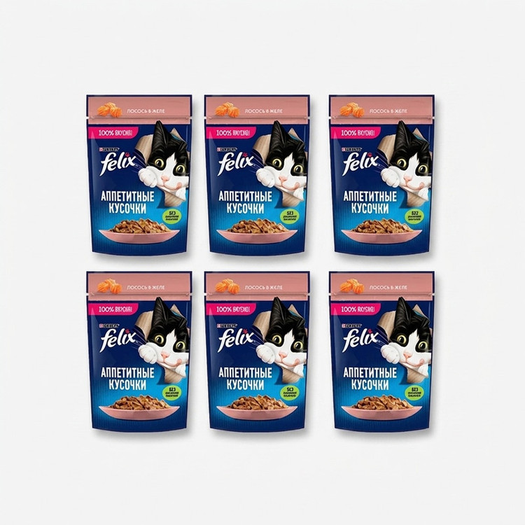 پوچ گربه بالغ فلیکس مدل in Jelly طعم ماهی سالمون وزن 450 گرم بسته 6 عددی