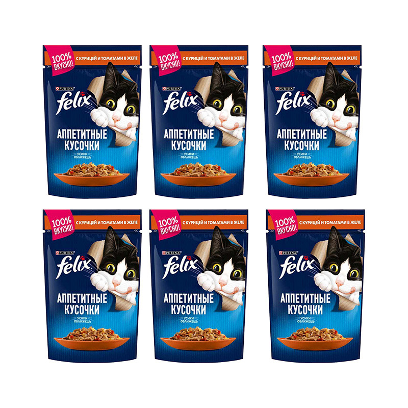 پوچ گربه بالغ فلیکس مدل In Jelly طعم مرغ و گوجه فرنگی وزن 450 گرم  بسته 6 عددی