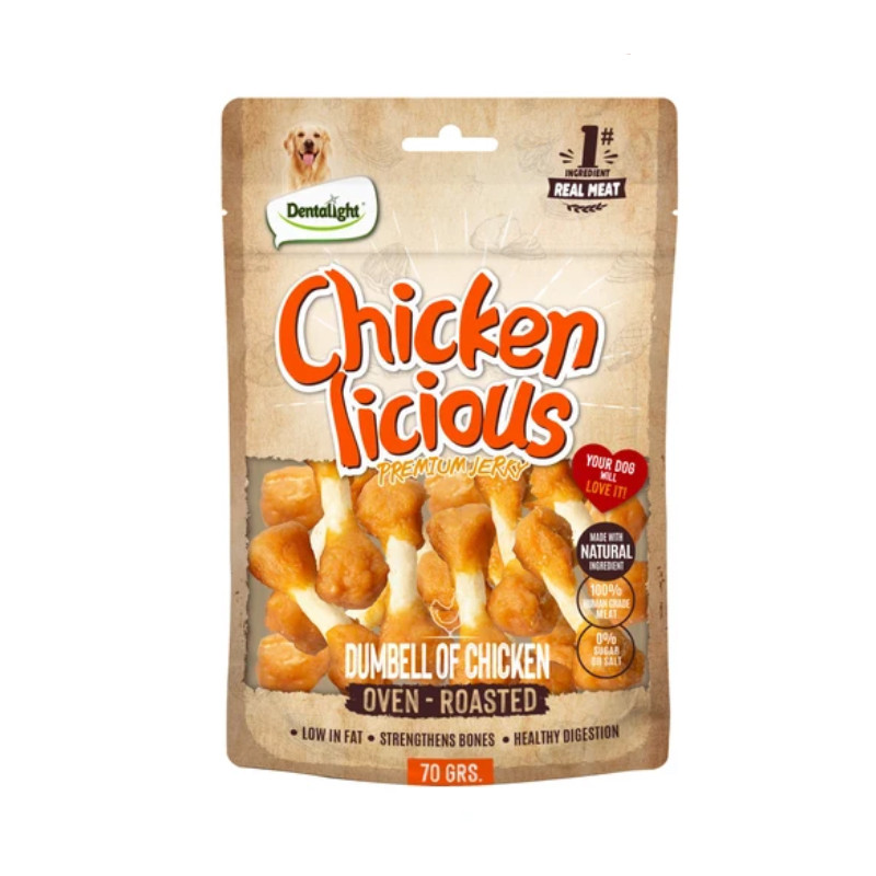تشویقی جویدنی دمبلی سگ دنتالایت مدل Chickenlicious Dumbbell  طعم مرغ وزن ۷۰ گرم