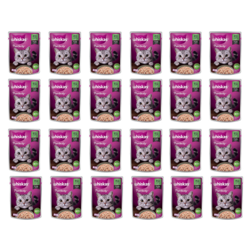 پوچ گربه بالغ ویسکاس مدل Purrfectly Jelly طعم ماهی وزن 85 گرم بسته 24 عددی