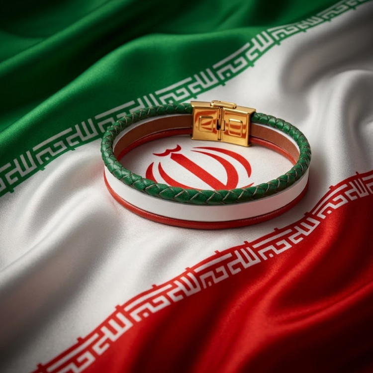 دستبند مردانه مدل چرم طبیعی طرح پرچم ایران کد 1357