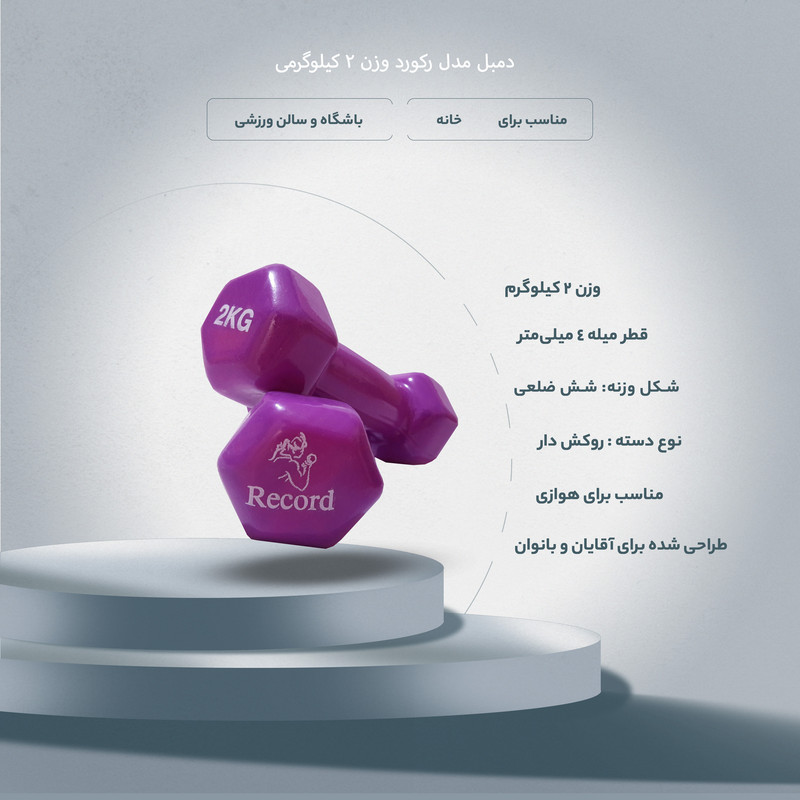 دمبل رکورد کد 2 وزن 2 کیلوگرم بسته 2 عددی