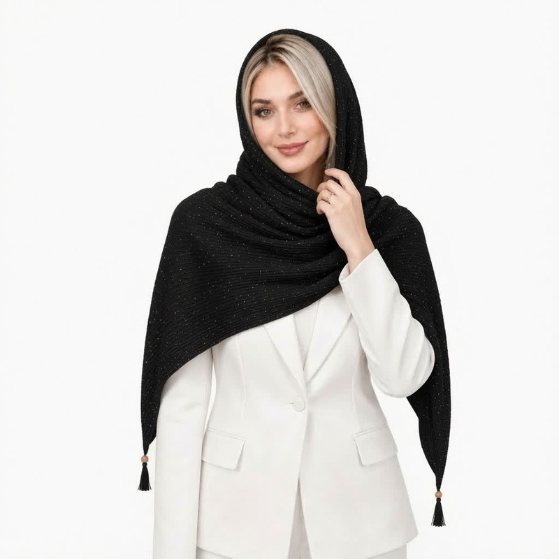 شال نخ زنانه مدل پلیسه شاین دار لمه با طول و عرض 195×75 سانتیمتر