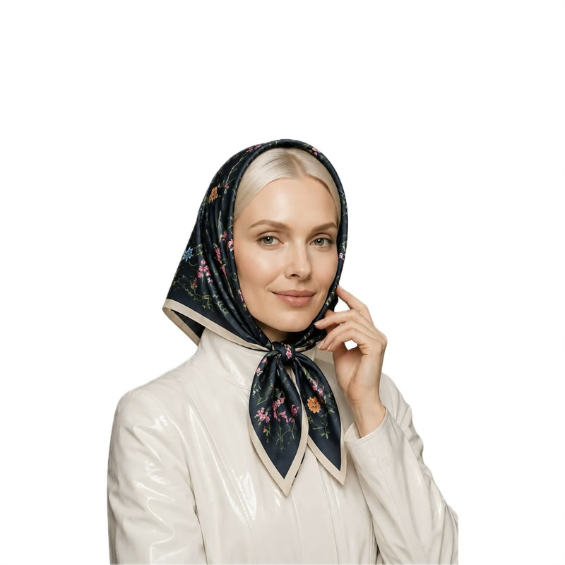 مینی‌ اسکارف زنانه ابریشم توییل گل‌دار مدل E20