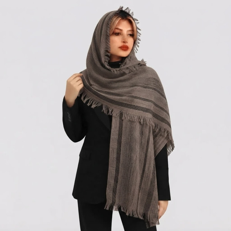 شال زنانه کنفی ریشهدار مدل E900
