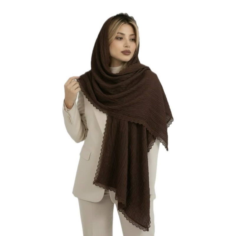 شال زنانه نخ نوار دوزی مدل دور دانتل