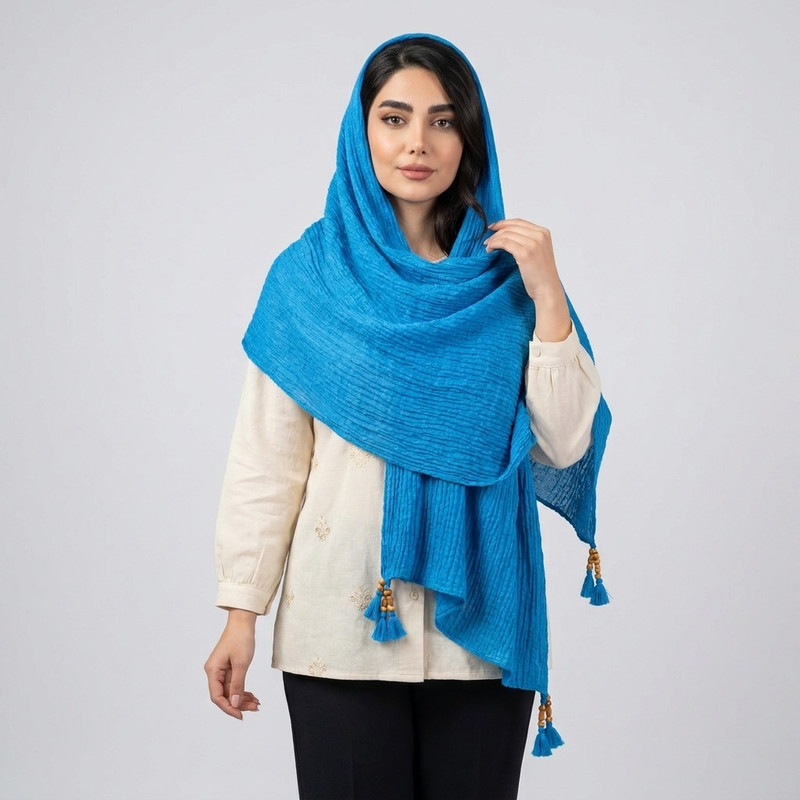 شال نخ زنانه مدل پلیسه راه‌راه E20