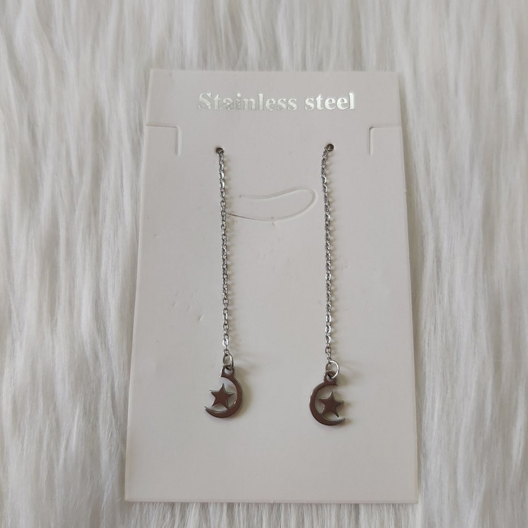 گوشواره زنانه مدل بخیه طرح ماه و ستاره کد moo112