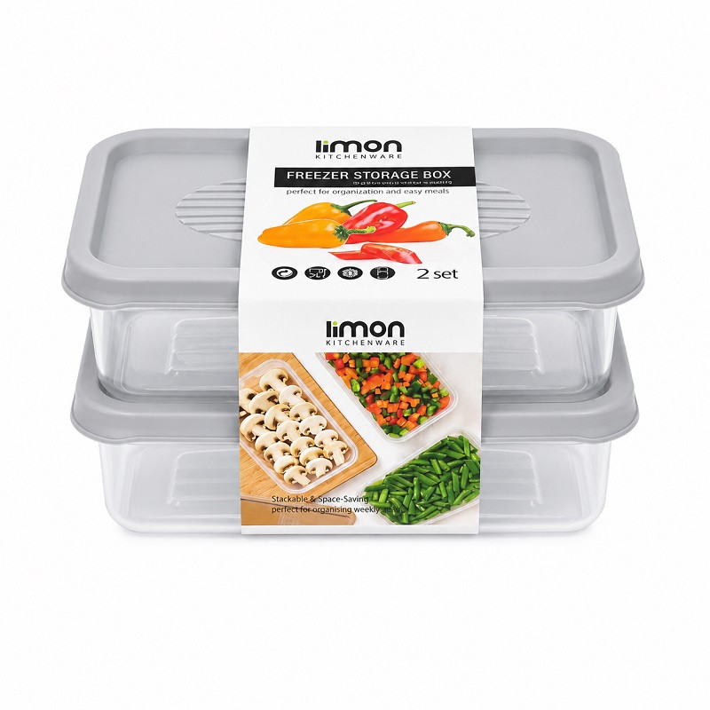 ظرف نگهدارنده با بدنه پلاستیکی لیمون کد 2511 مناسب برای قراردادن در یخچال و فریزر مجموعه 2 عددی