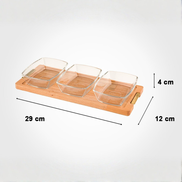 اردوخوری لیمون مدل مستطیل با پایه چوبی و بدنه شیشهای، مجموعه 3 عددی، کد FIDOKA-2245، ابعاد 29×12×4 سانتیمتر، مناسب شستشو با دست و ماشین ظرفشویی