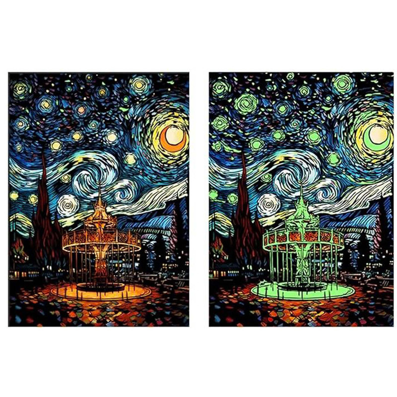 مقوا رنگآمیزی مدل اسکراچ شب پر ستاره ونگوگ شب تاب سایز 42x30 سانتیمتر
