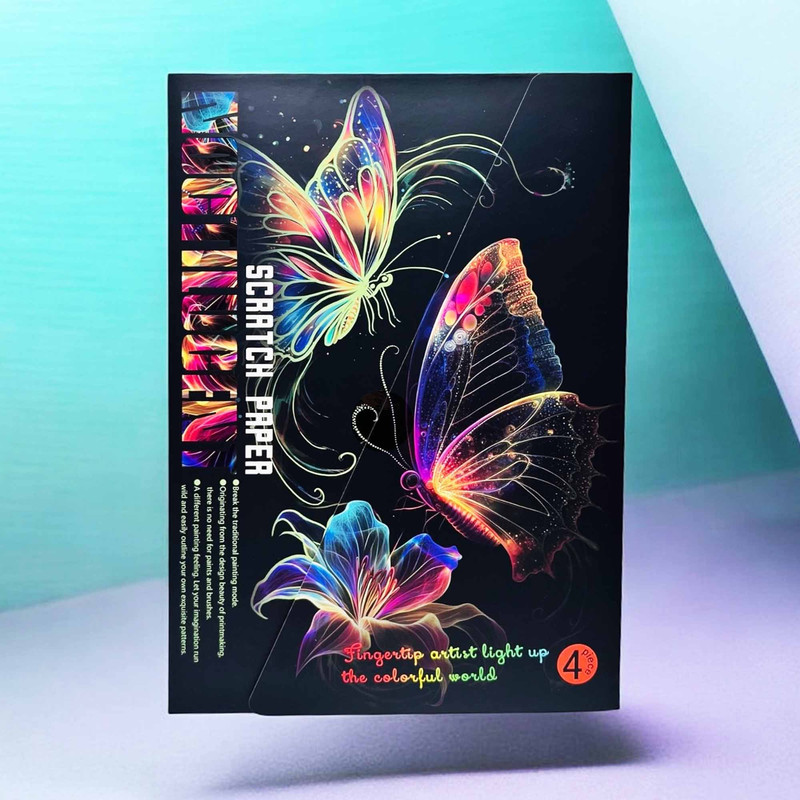 مقوا رنگآمیزی مدل نقاشی ذغالی گل و پروانه بزرگسال سایز 23x17 سانتیمتر مجموعه 4 عددی